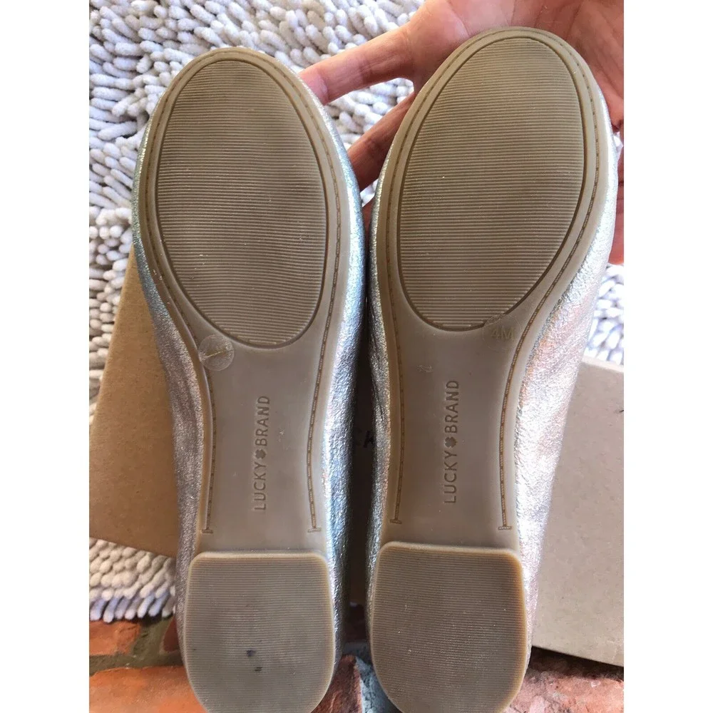 Lucky Brand girls ballet metallic silver 4 M youth big girls shoes